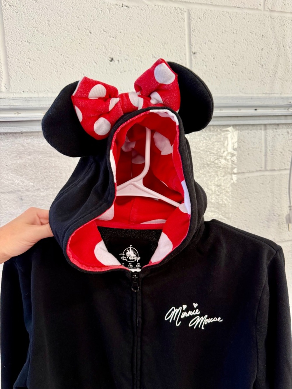 Disney Parks Minnie Mouse Cosplay Zip Up Hoodie Ears Bow XL - Picture 3 of 10